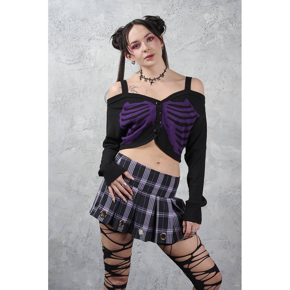 Banned - Ligeia Knitted Cardigan - Black/Purple